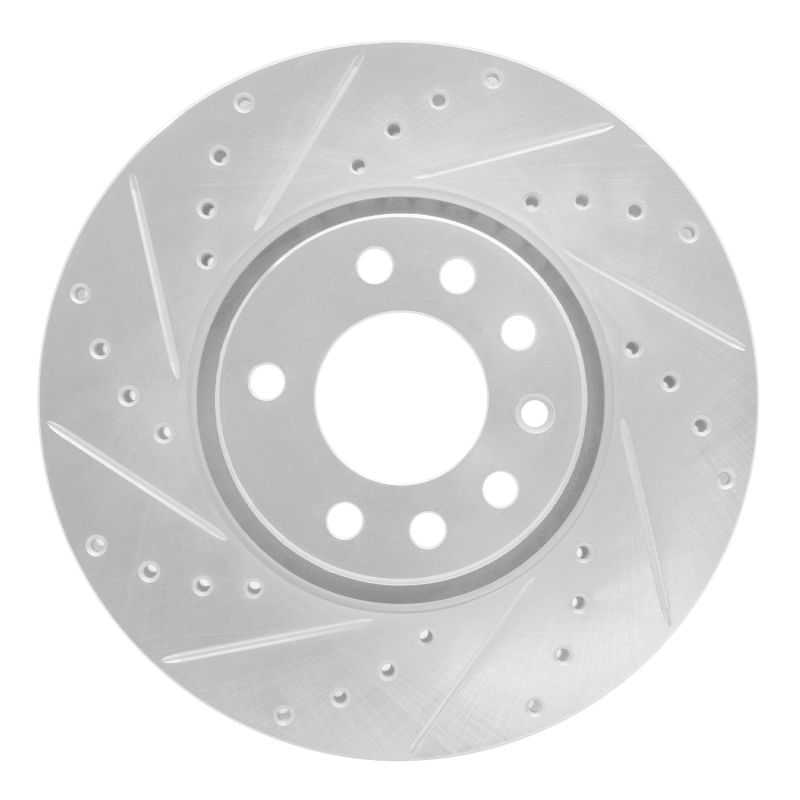 Cadillac BLS Brake Rotor (1) - Front Left - R1 Concepts - Drilled & Slotted - Silver - `03-`11